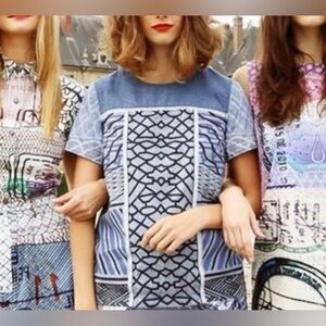 Mary Katrantzou X Current/Elliot Women’s Geometric Print Denim Top Sz 0